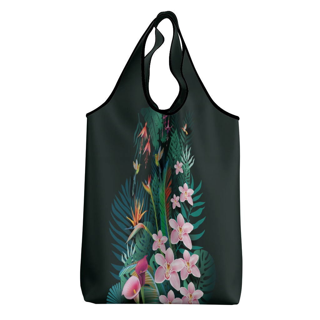 Hawaii Hummingbird Tropical Flowers Grocery Bag Dark Green LT01 - Polynesian Pride