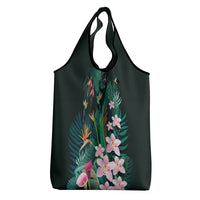 Hawaii Hummingbird Tropical Flowers Grocery Bag Dark Green LT01 - Polynesian Pride