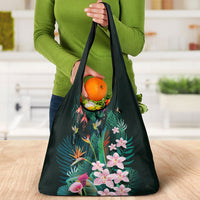Hawaii Hummingbird Tropical Flowers Grocery Bag Dark Green LT01 - Polynesian Pride