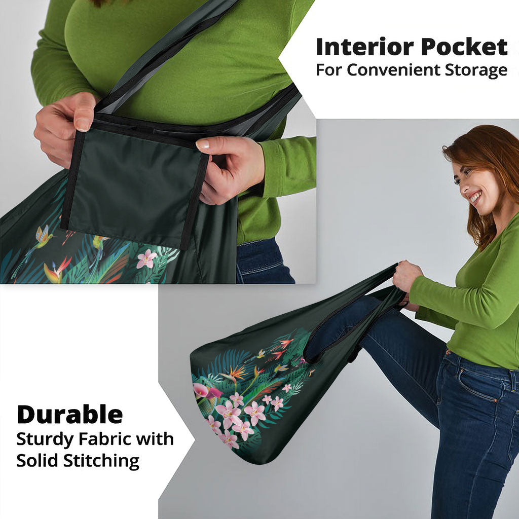 Hawaii Hummingbird Tropical Flowers Grocery Bag Dark Green LT01 - Polynesian Pride