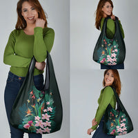 Hawaii Hummingbird Tropical Flowers Grocery Bag Dark Green LT01 - Polynesian Pride