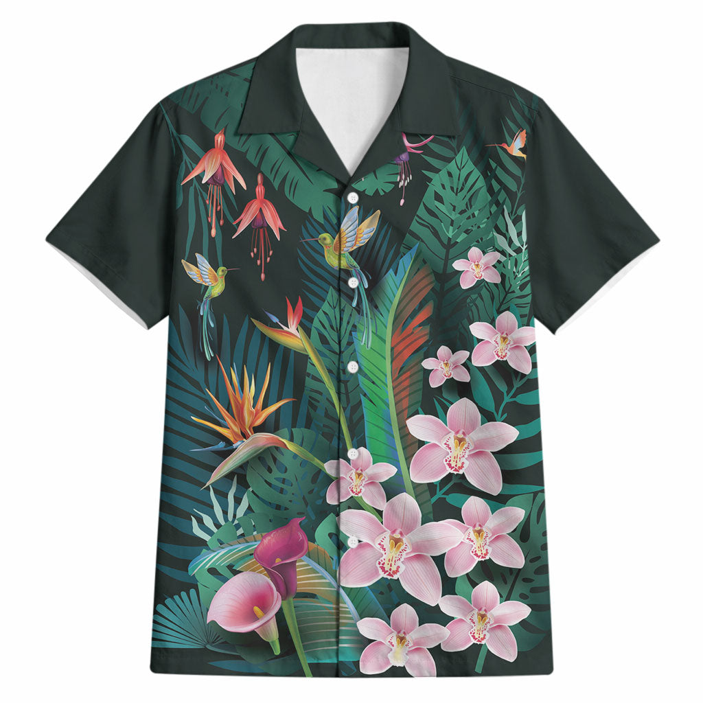 Hawaii Hummingbird Tropical Flowers Hawaiian Shirt Dark Green LT01 Green - Polynesian Pride