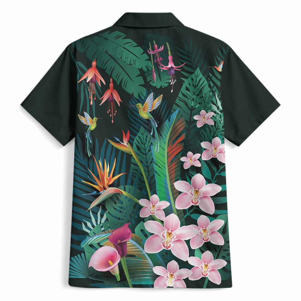 Hawaii Hummingbird Tropical Flowers Hawaiian Shirt Dark Green LT01 - Polynesian Pride