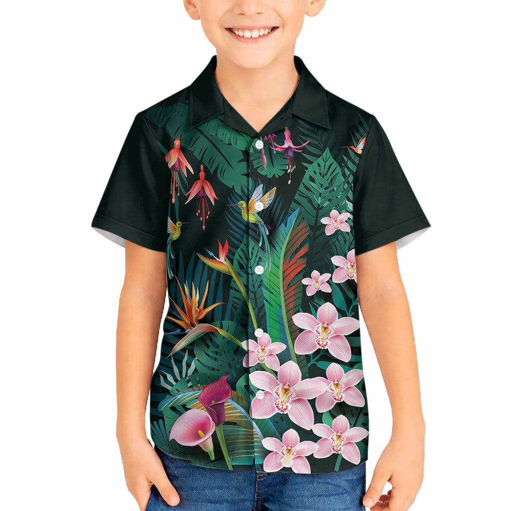 Hawaii Hummingbird Tropical Flowers Hawaiian Shirt Dark Green LT01 - Polynesian Pride