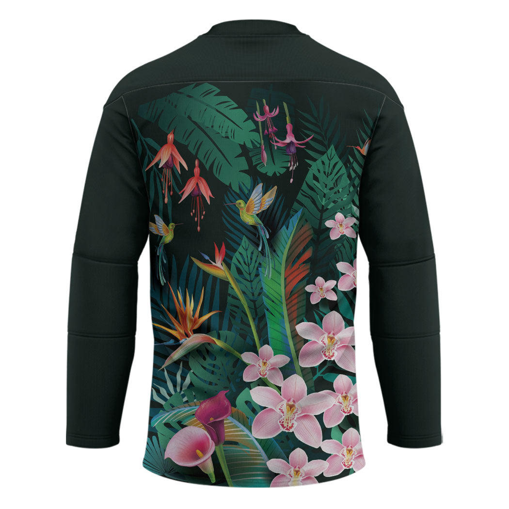 Hawaii Hummingbird Tropical Flowers Hockey Jersey Dark Green LT01 - Polynesian Pride