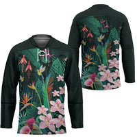 Hawaii Hummingbird Tropical Flowers Hockey Jersey Dark Green LT01 - Polynesian Pride