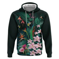 Hawaii Hummingbird Tropical Flowers Hoodie Dark Green LT01 Pullover Hoodie Green - Polynesian Pride