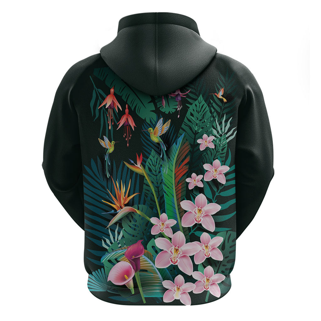 Hawaii Hummingbird Tropical Flowers Hoodie Dark Green LT01 - Polynesian Pride