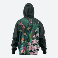 Hawaii Hummingbird Tropical Flowers Hoodie Dark Green LT01 - Polynesian Pride