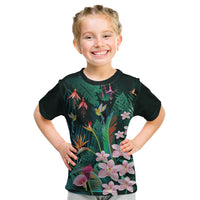 Hawaii Hummingbird Tropical Flowers Kid T Shirt Dark Green LT01 Green - Polynesian Pride