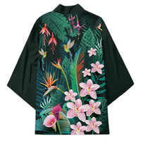 Hawaii Hummingbird Tropical Flowers Kimono Dark Green LT01 - Polynesian Pride