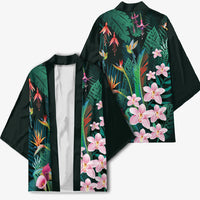 Hawaii Hummingbird Tropical Flowers Kimono Dark Green LT01 - Polynesian Pride