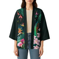 Hawaii Hummingbird Tropical Flowers Kimono Dark Green LT01 - Polynesian Pride
