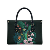 Hawaii Hummingbird Tropical Flowers Leather Bag Dark Green LT01 - Polynesian Pride