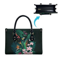 Hawaii Hummingbird Tropical Flowers Leather Bag Dark Green LT01 - Polynesian Pride