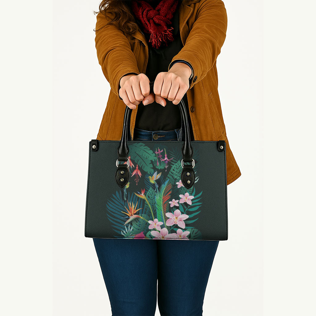 Hawaii Hummingbird Tropical Flowers Leather Bag Dark Green LT01 - Polynesian Pride