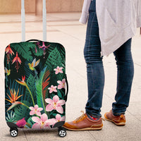 Hawaii Hummingbird Tropical Flowers Luggage Cover Dark Green LT01 Green - Polynesian Pride