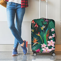 Hawaii Hummingbird Tropical Flowers Luggage Cover Dark Green LT01 - Polynesian Pride