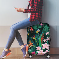 Hawaii Hummingbird Tropical Flowers Luggage Cover Dark Green LT01 - Polynesian Pride