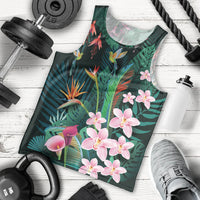 Hawaii Hummingbird Tropical Flowers Men Tank Top Dark Green LT01 - Polynesian Pride