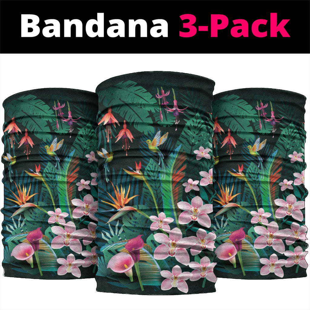 Hawaii Hummingbird Tropical Flowers Neck Gaiter Dark Green LT01 package One Size: 25*50cm Green - Polynesian Pride