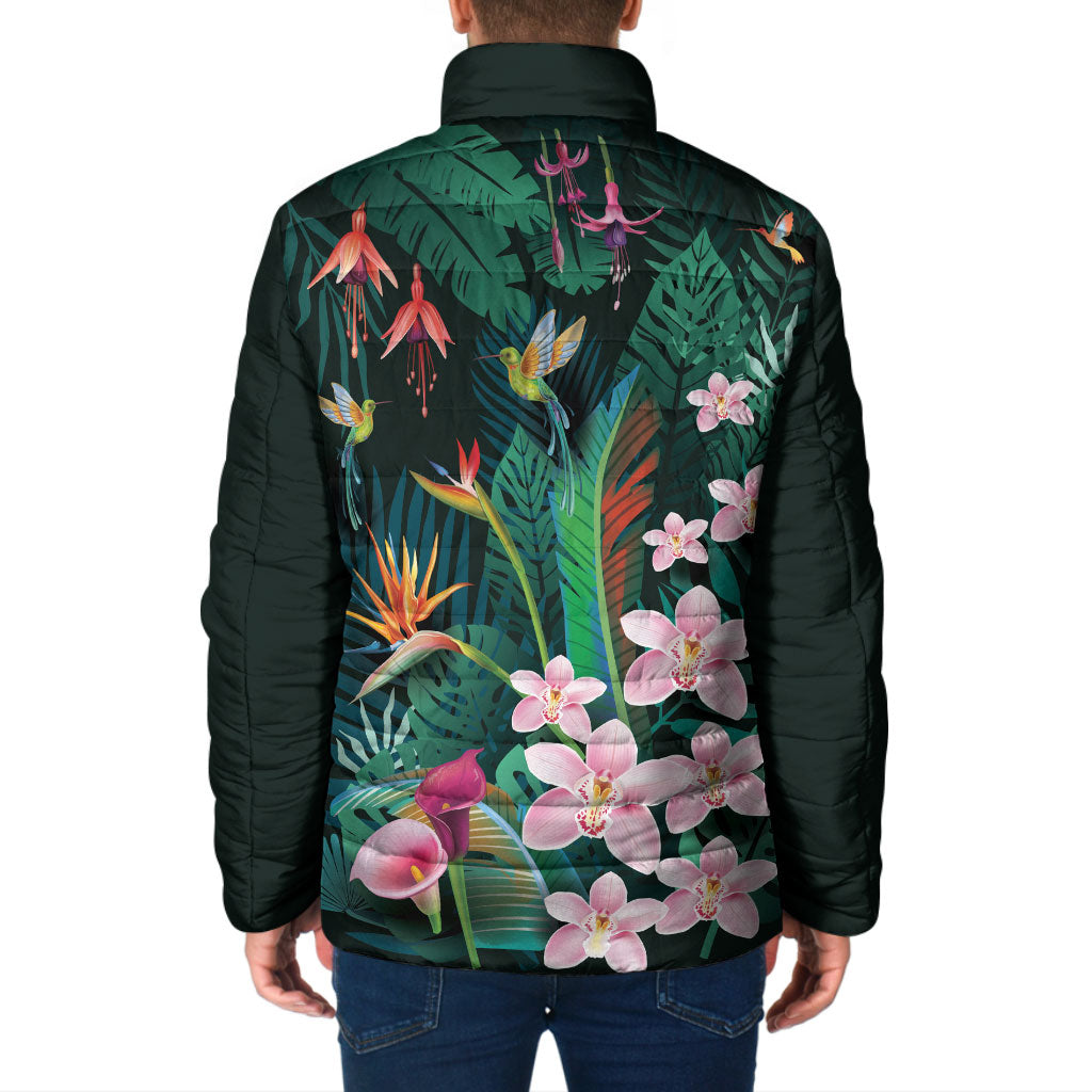 Hawaii Hummingbird Tropical Flowers Padded Jacket Dark Green LT01 - Polynesian Pride