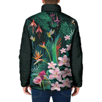 Hawaii Hummingbird Tropical Flowers Padded Jacket Dark Green LT01 - Polynesian Pride