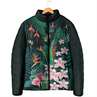 Hawaii Hummingbird Tropical Flowers Padded Jacket Dark Green LT01 - Polynesian Pride