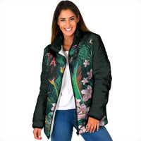 Hawaii Hummingbird Tropical Flowers Padded Jacket Dark Green LT01 Women Green - Polynesian Pride