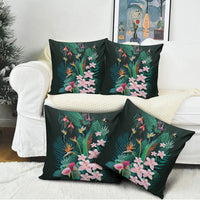 Hawaii Hummingbird Tropical Flowers Pillow Cover Dark Green LT01 - Polynesian Pride