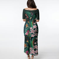 Hawaii Hummingbird Tropical Flowers Puletasi Dark Green LT01 - Polynesian Pride