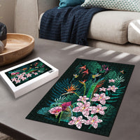 Hawaii Hummingbird Tropical Flowers Puzzle Dark Green LT01 - Polynesian Pride