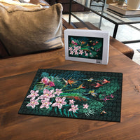 Hawaii Hummingbird Tropical Flowers Puzzle Dark Green LT01 - Polynesian Pride