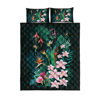 Hawaii Hummingbird Tropical Flowers Quilt Bed Set Dark Green LT01 - Polynesian Pride