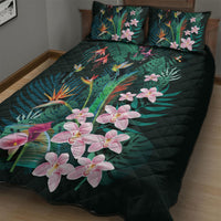 Hawaii Hummingbird Tropical Flowers Quilt Bed Set Dark Green LT01 - Polynesian Pride