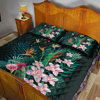 Hawaii Hummingbird Tropical Flowers Quilt Bed Set Dark Green LT01 - Polynesian Pride