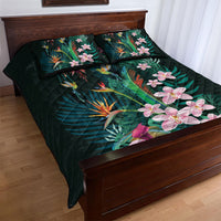Hawaii Hummingbird Tropical Flowers Quilt Bed Set Dark Green LT01 - Polynesian Pride