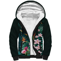 Hawaii Hummingbird Tropical Flowers Sherpa Hoodie Dark Green LT01 Unisex Green - Polynesian Pride