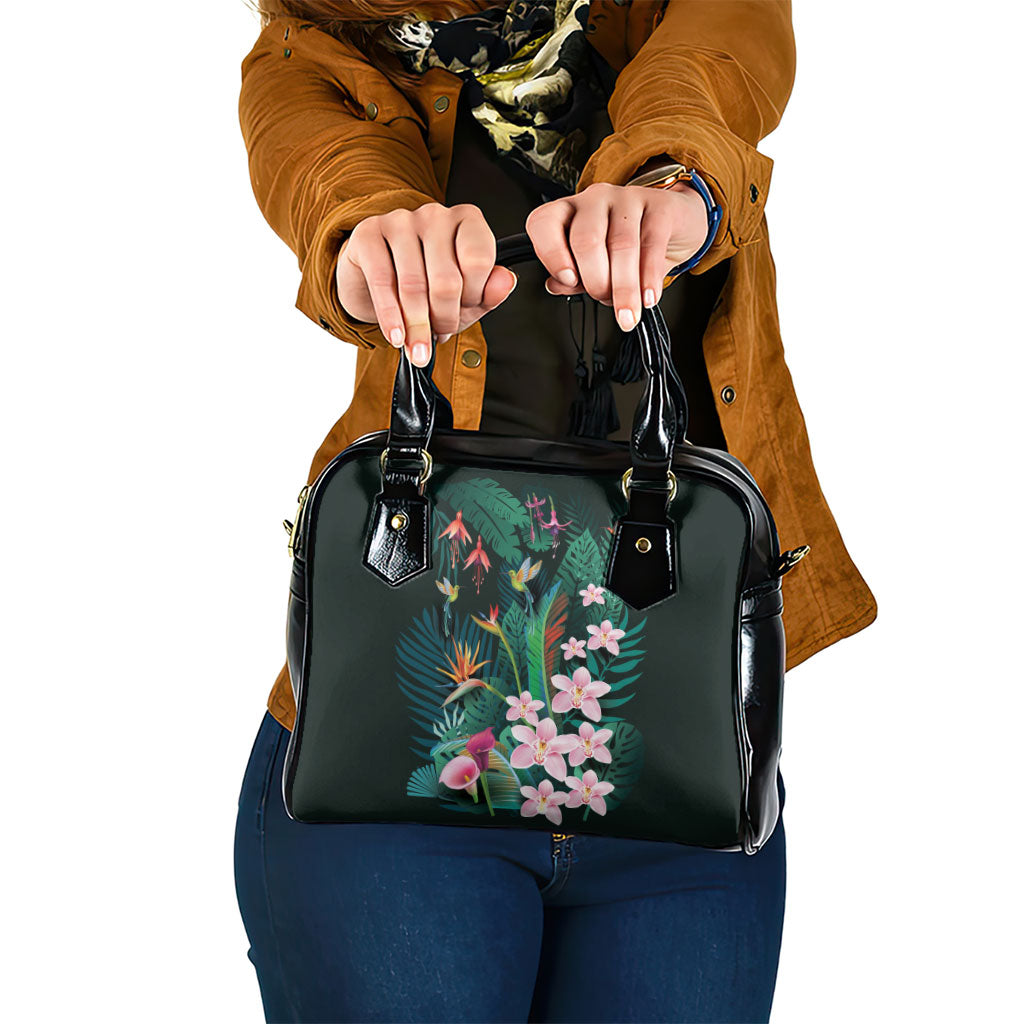 Hawaii Hummingbird Tropical Flowers Shoulder Handbag Dark Green LT01 One Size Green - Polynesian Pride