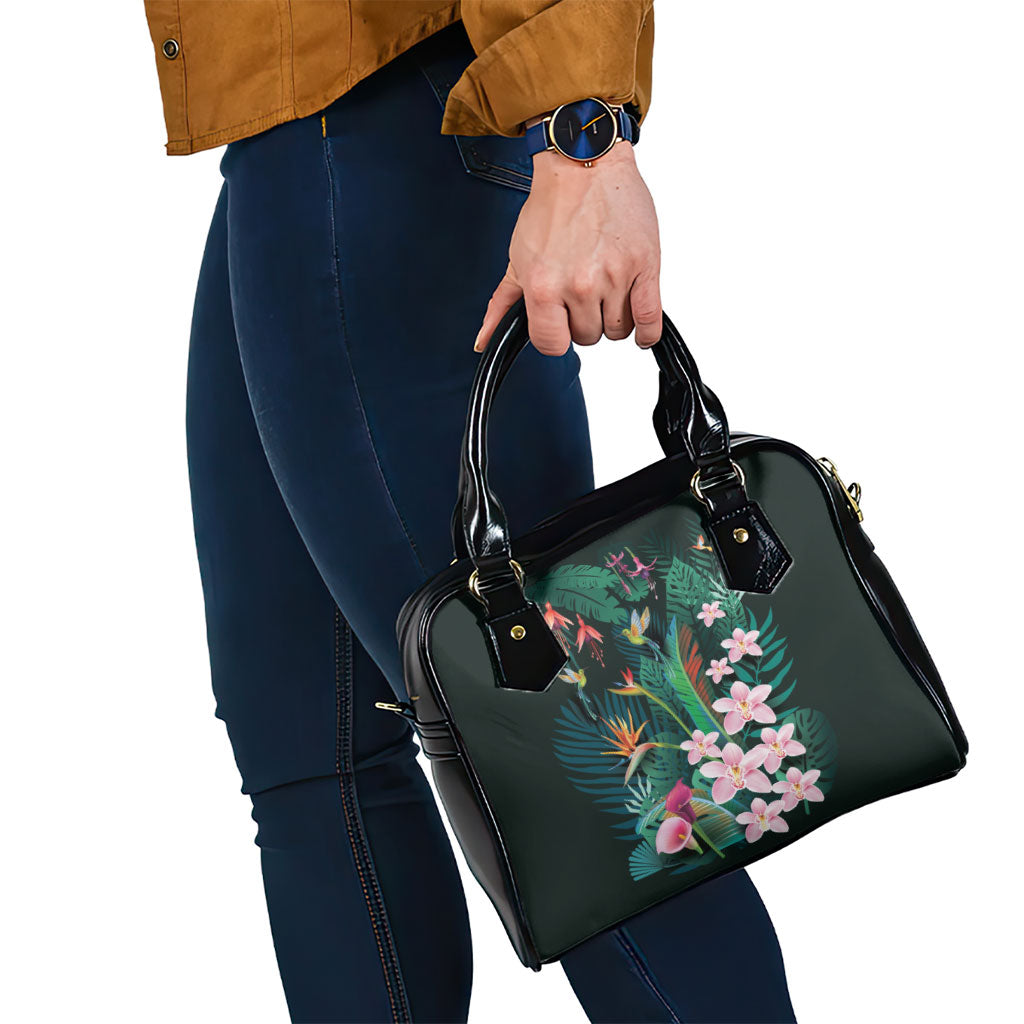 Hawaii Hummingbird Tropical Flowers Shoulder Handbag Dark Green LT01 - Polynesian Pride