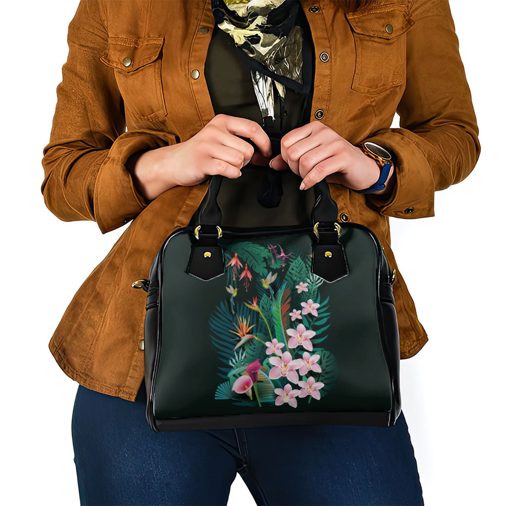 Hawaii Hummingbird Tropical Flowers Shoulder Handbag Dark Green LT01 - Polynesian Pride