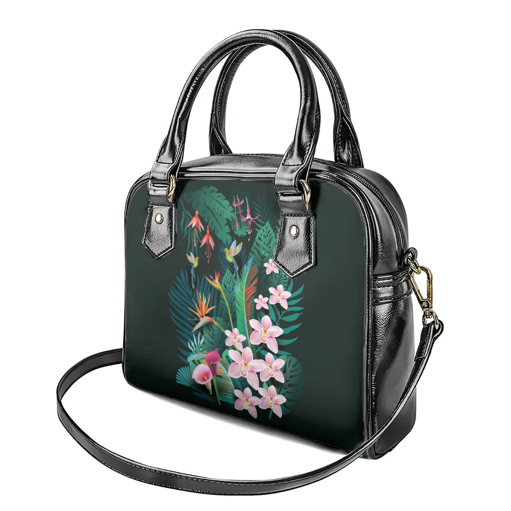 Hawaii Hummingbird Tropical Flowers Shoulder Handbag Dark Green LT01 - Polynesian Pride