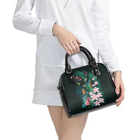 Hawaii Hummingbird Tropical Flowers Shoulder Handbag Dark Green LT01 - Polynesian Pride