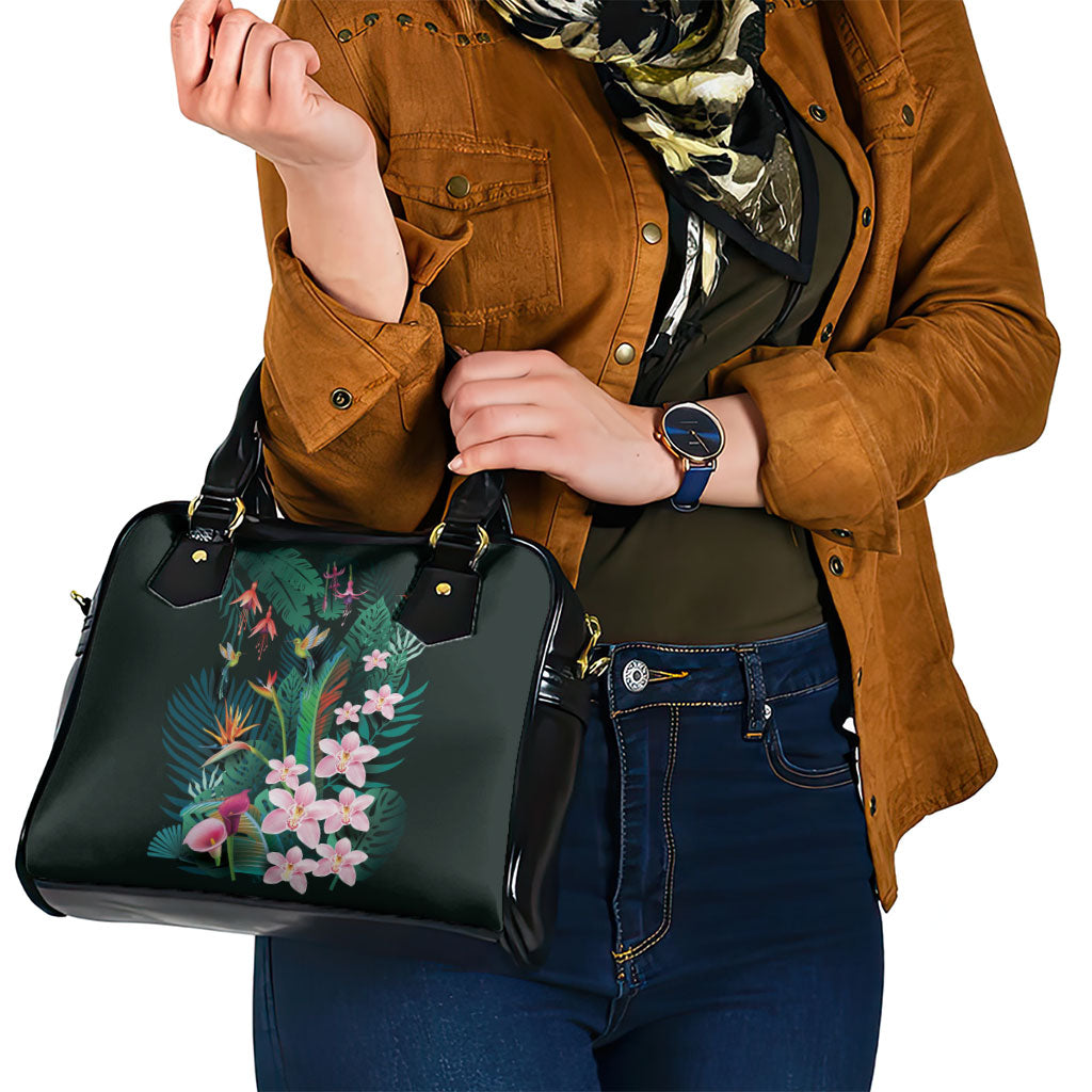 Hawaii Hummingbird Tropical Flowers Shoulder Handbag Dark Green LT01 - Polynesian Pride