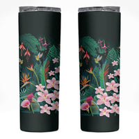Hawaii Hummingbird Tropical Flowers Skinny Tumbler Dark Green LT01 Green - Polynesian Pride