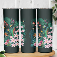 Hawaii Hummingbird Tropical Flowers Skinny Tumbler Dark Green LT01 - Polynesian Pride