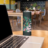 Hawaii Hummingbird Tropical Flowers Skinny Tumbler Dark Green LT01 - Polynesian Pride
