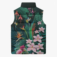 Hawaii Hummingbird Tropical Flowers Sleeveless Puffer Jacket Dark Green LT01 - Polynesian Pride