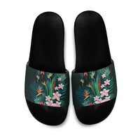 Hawaii Hummingbird Tropical Flowers Slide Sandals Dark Green LT01 Green - Polynesian Pride