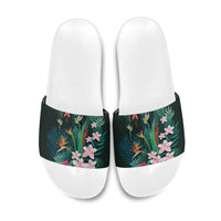 Hawaii Hummingbird Tropical Flowers Slide Sandals Dark Green LT01 Green - Polynesian Pride